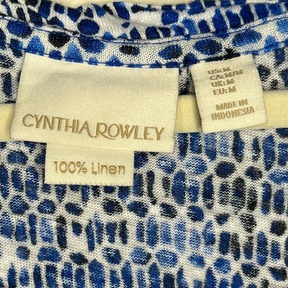Cynthia Rowley 100% Linen Geometric Tee Blue White Size Medium - Picture 5 of 5